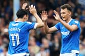 Kal Naismith, right, celebrates with Gary Roberts. Picture: Joe Pepler
