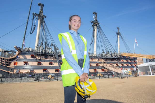 Lucy Kirkby, BAE Systems apprentice outside HMS Victory. Picture: Habibur Rahman