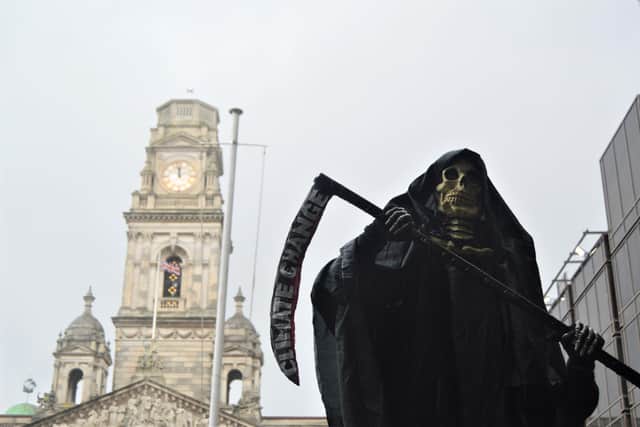 The Grim Reaper made a Halloween appearance in Guildhall Square today. Picture: David George