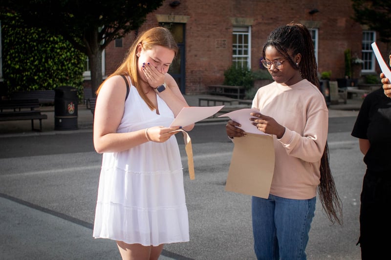 A-level results 2024 at Portsmouth Grammar school, Portsmouth on Thursday, August 15, 2024Pictured: Lara Brown with Mercy AjayiPicture: Habibur Rahman