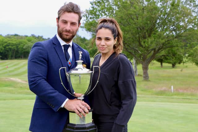 Hayling’s Toby Burden with wife Rawan after winning the Sloane Stanley Cup last year. Pic: Andrew Griffin.