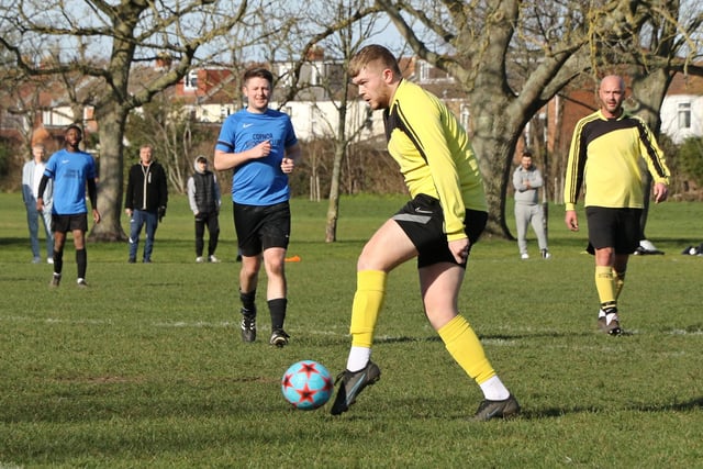 Hatton Rovers (yellow) v AFC Eastney. Picture by Kevin Shipp