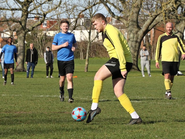 Hatton Rovers (yellow) v AFC Eastney. Picture by Kevin Shipp