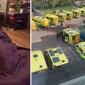 Eileen Webb, 83, on the floor of her home where she fell on Thursday, October 21 2021 and waited from 5.20pm until 9pm for an ambulance to arrive amid a surge in demand at Queen Alexandra Hospital in Cosham.