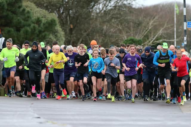 Runners set off in the Southsea parkrun. Picture: Chris Moorhouse     (290220-16)