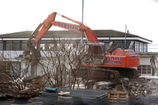 The old tower at Portsmouth Airport being demolished in 1996.
