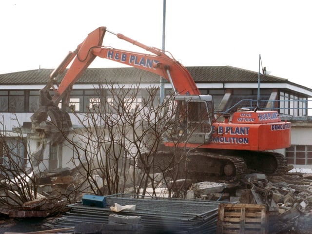 The old tower at Portsmouth Airport being demolished in 1996.