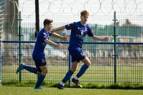 Ryan Harfield celebrates his early goal for Baffins against Horndean.

Picture: Keith Woodland