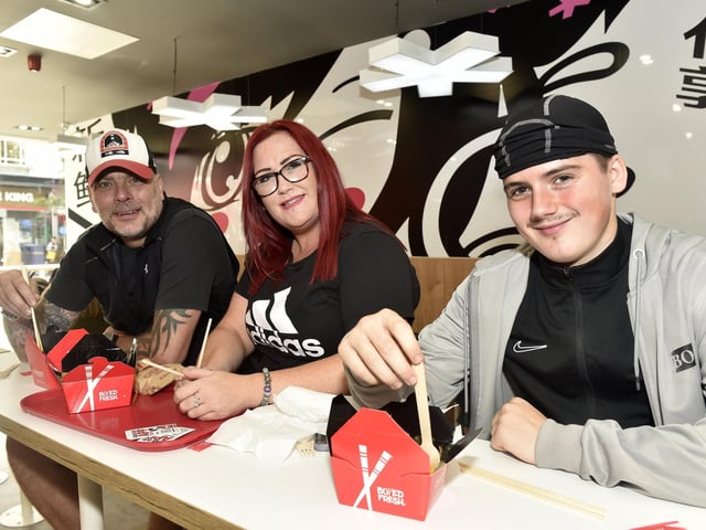 Pictured is: (l-r) Kev Stapler, Zoe Blair and Tyler Blair, all from Portsmouth. Picture: Sarah Standing (170924-1553)