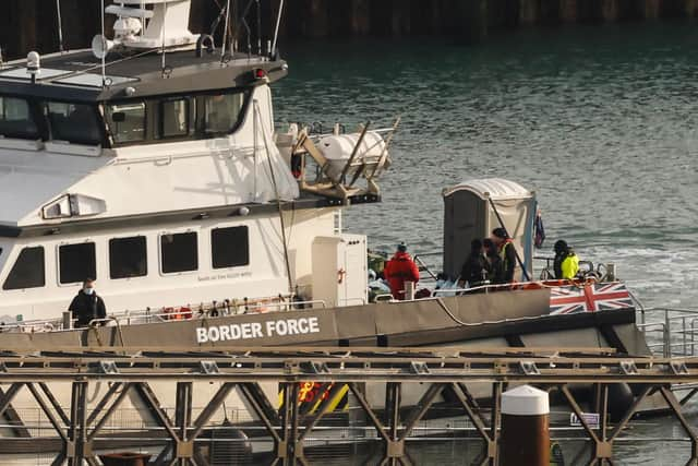 Migrants picked up at sea while attempting to cross the English Channel in Dover. Picture: CARLOS JASSO/AFP via Getty Images.