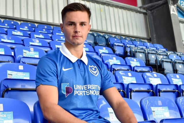 Callum Johnson, who yesterday signed from Accrington, had been handed a start at right-back against Colchester tonight. Picture: Portsmouth FC