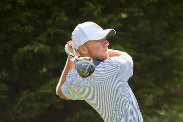 Lee-on-the-Solent GC’s George Saunders tees off on the seventh hole playing for Hampshire in his singles match against Dorset at Liphook. Picture: Andrew Griffin.
