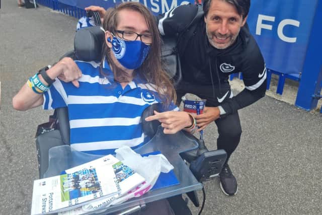 Ryan Stray, left, pictured with Pompey coach Danny Cowley