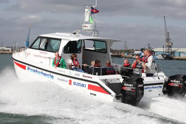 All participants, including wheelchair users, have the opportunity to drive the boat and learn basic seamanship in a safe and fun way, according to Wetwheels.