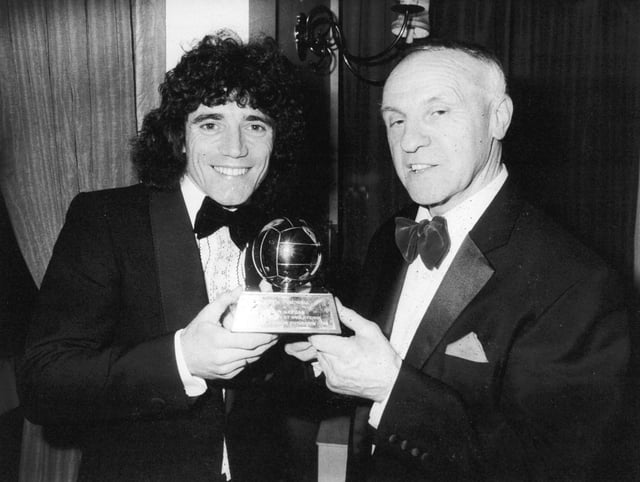 Kevin Keegan with the European Footballer of the Year Trophy, and his former manger, Bill Shankly pictured in 1980
