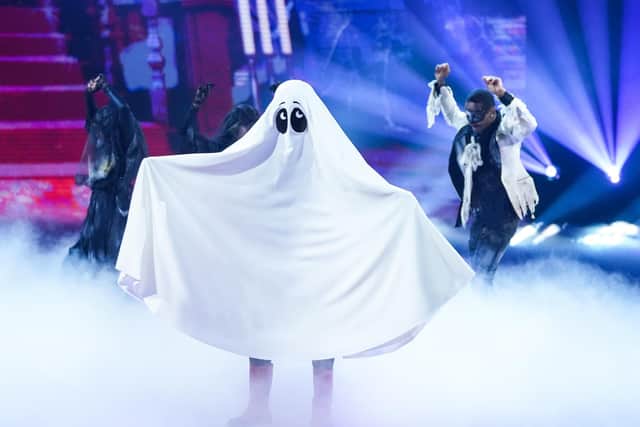 Ghost was the first celebrity to be unmasked on The Masked Singer. Picture: ITV/Bandicoot TV/Kieron McCarron