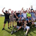 Coach & Horses Albion celebrate their penalty shoot-out triumph in the Challenge Cup final. Picture: Chris Moorhouse (jpns 210523-27)