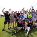 Coach & Horses Albion celebrate their penalty shoot-out triumph in the Challenge Cup final. Picture: Chris Moorhouse (jpns 210523-27)