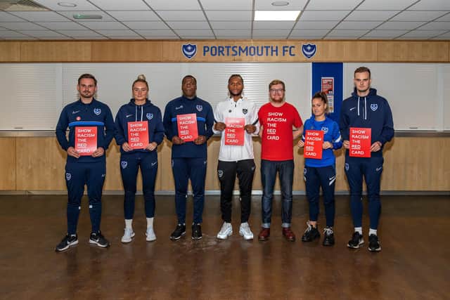 The Pompey In The Community team at the Fratton Park event. Picture: Mike Cooter (011121)