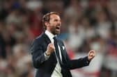 England manager Gareth Southgate celebrates reaching the final after the UEFA Euro 2020 semi final match at Wembley Stadium, London. Photo: Nick Potts/PA Wire.