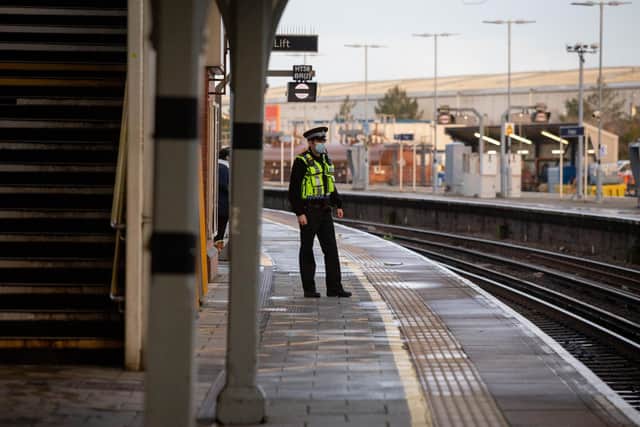 A police officer at Fratton railway station in February this year 
Picture: Habibur Rahman