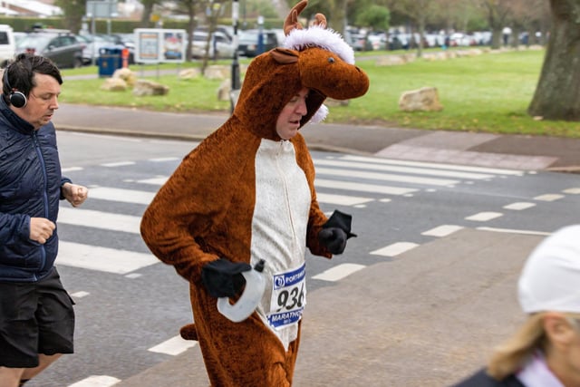 Reindeer outfit worn by a runner at the Portsmouth Coastal Waterside Half Marathon