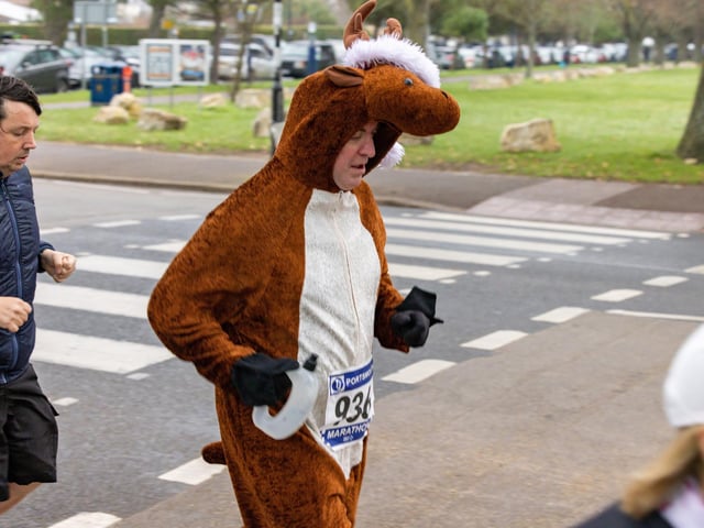 Reindeer outfit worn by a runner at the Portsmouth Coastal Waterside Half Marathon