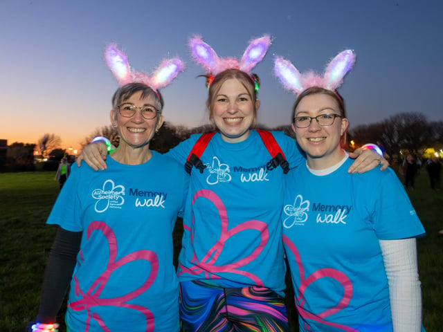 Liz Lyon, Hannah Lyon and Jess Hartridge came to Castle Field, Southsea to take part in the Alzheimers Society Glow Walk on Friday evening. Photos by Alex Shute