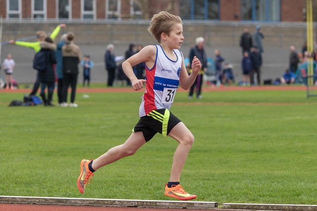 City of Portsmouth's Luca De Giovanni, running in the Under-13 age group, in the 800m. Picture by Paul Smith