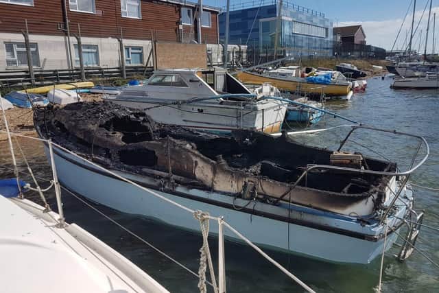 The damage caused to Matthew's previous boat which was destroyed by a fire.