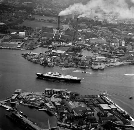 Aerial view on the HMY Britannia sailing to Portsmouth Harbour, UK, 30th May 1965. (Photo by Daily Express/Hulton Archive/Getty Images)