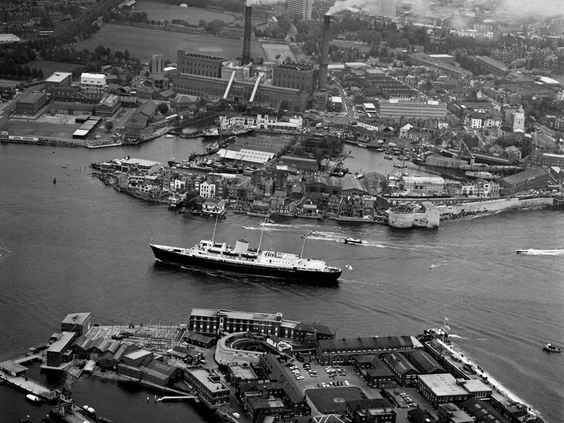 Aerial view on the HMY Britannia sailing to Portsmouth Harbour, UK, 30th May 1965. (Photo by Daily Express/Hulton Archive/Getty Images)