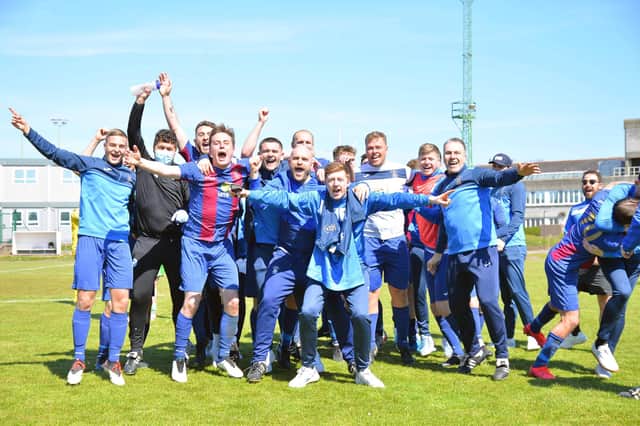 Team spirit - US Portsmouth celebrate beating Christchurch on penalties in last weekend's FA Cup fourth round tie. Pic: Martyn White.