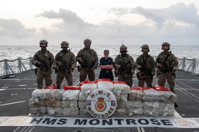 Commander Claire Thompson and crew from HMS Montrose after a successful drug bust. Picture: AB CS Henry Parks