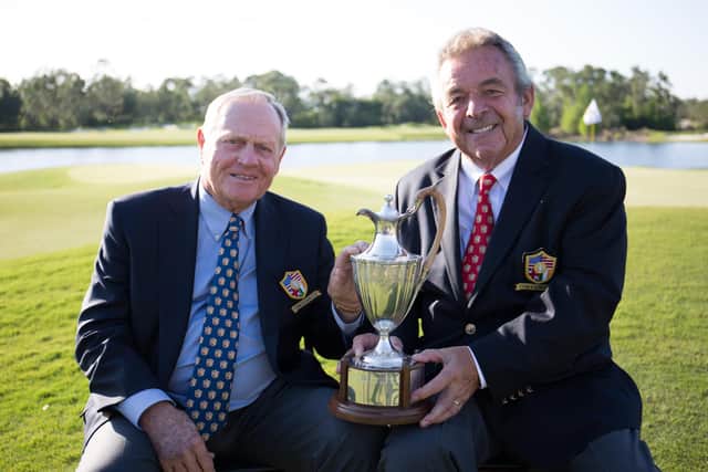 Jack Nicklaus, left, and Tony Jacklin with The Concession Cup.