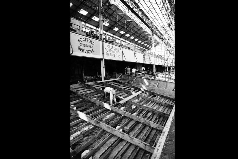 New terracing being installed into Fratton Park in 1988. The News P5726