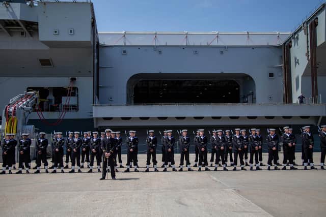 The royal guard in front of HMS Queen Elizabeth

Picture: Habibur Rahman