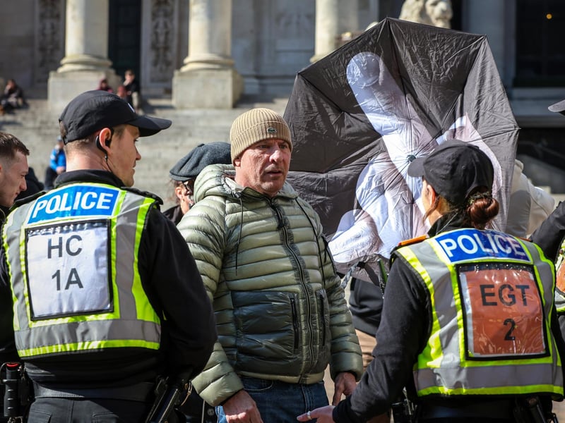 A Unity Rally, arranged by Stand Up To Racism Portsmouth, and a mass-deportation demonstration, arranged by UKIP, took place in Portsmouth's Guildhall on Saturday, March 15. Picture: Chris Moorhouse (150325-054)