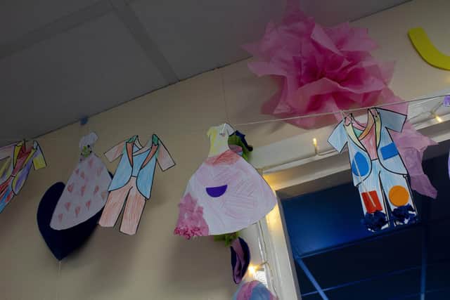 Children made deorations to celebrate the wedding of their teacher, Emily Burns.