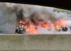 A bus which was on fire on the M27.