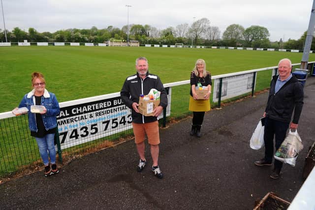 From look - cook Amy Wells, Paul Kelly (AFC Portchester chairman), Julie Sexton and Steve Johnson at The Crest Finance Stadium. Picture: Sarah Standing