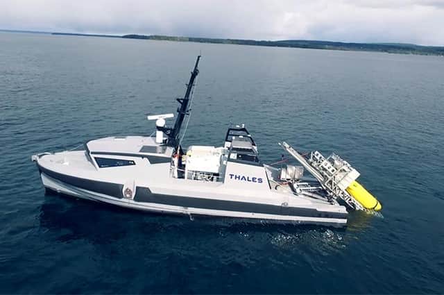 The new robotic minehunter which has been delivered to the Royal Navy. Photo: Thales.