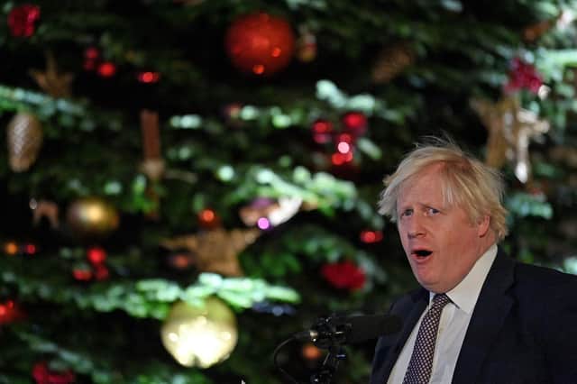 Prime Minister Boris Johnson in front of the Downing Street Christmas tree Picture: Justin Tallis/AFP/Getty Images)