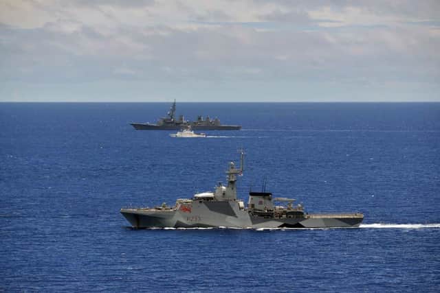 HMS Tamar, PSS Kedam and JS Kirimase off Palau