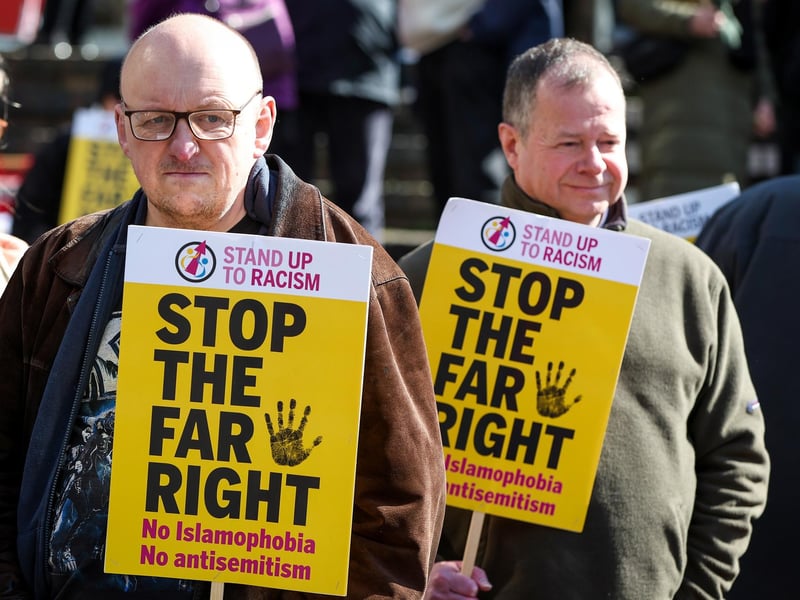 A Unity Rally, arranged by Stand Up To Racism Portsmouth, and a mass-deportation demonstration, arranged by UKIP, took place in Portsmouth's Guildhall on Saturday, March 15. Picture: Chris Moorhouse (150325-035)
