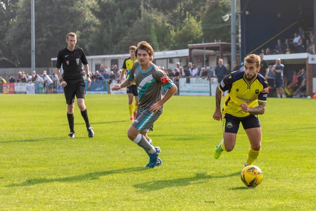 Gosport sub Pat Suraci gets past his Parkway marker. Picture: Mike Cooter