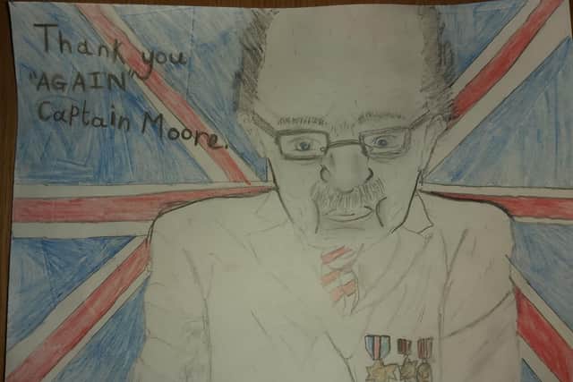 Sidney Evans, eight from Gosport, drew a picture of Captain Tom Moore to say thank you to the NHS fundraiser who has inspired him