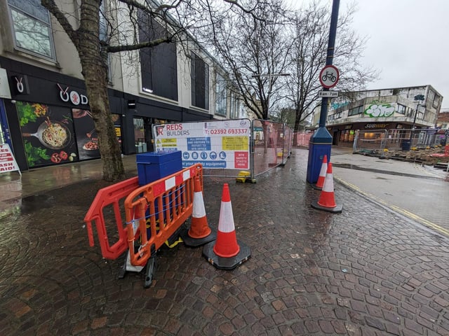 Roadworks at the top of Commercial Road in Portsmouth City Centre.