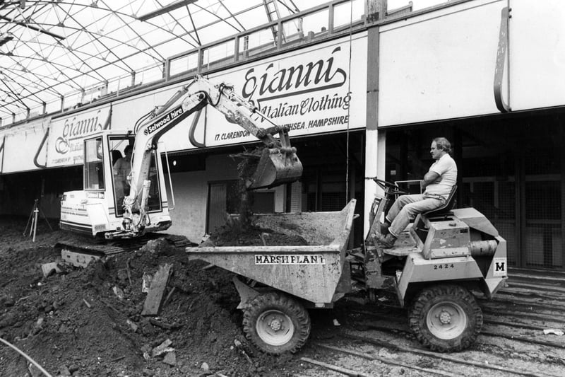 Fratton Park Portsmouth 17th August 1988. Clearing the way for the new terracing in front of the South Stand. Picture: The News 0092-2