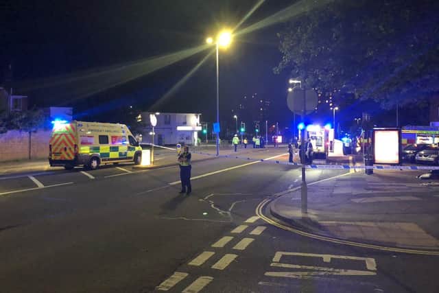 Emergency services in Winston Churchill Avenue, Portsmouth, on the night of August 3, 2021 Picture: Richard Lemmer